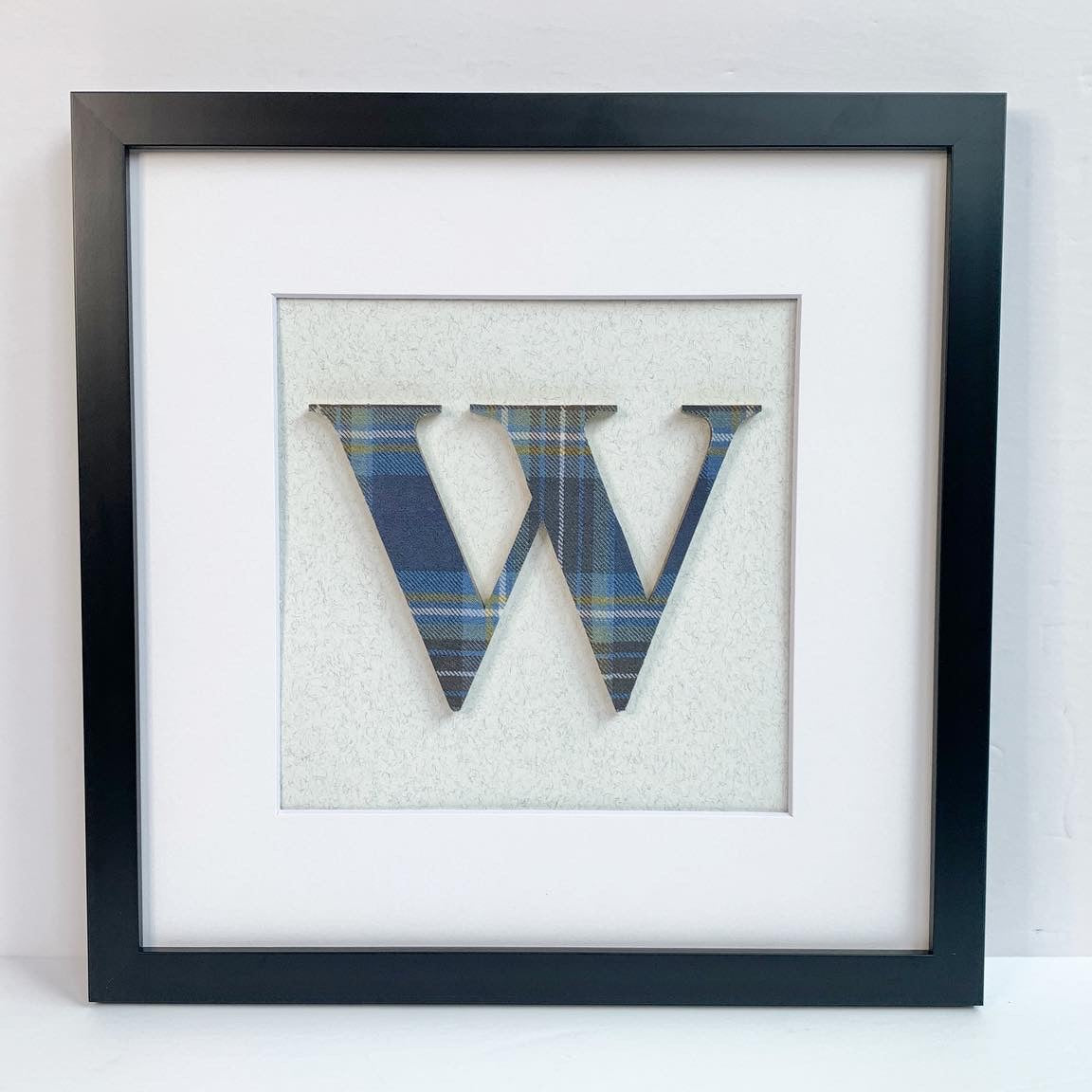 Plaid Wall Hanging Initial- 12x12" Frame, Blue & Brown Plaid