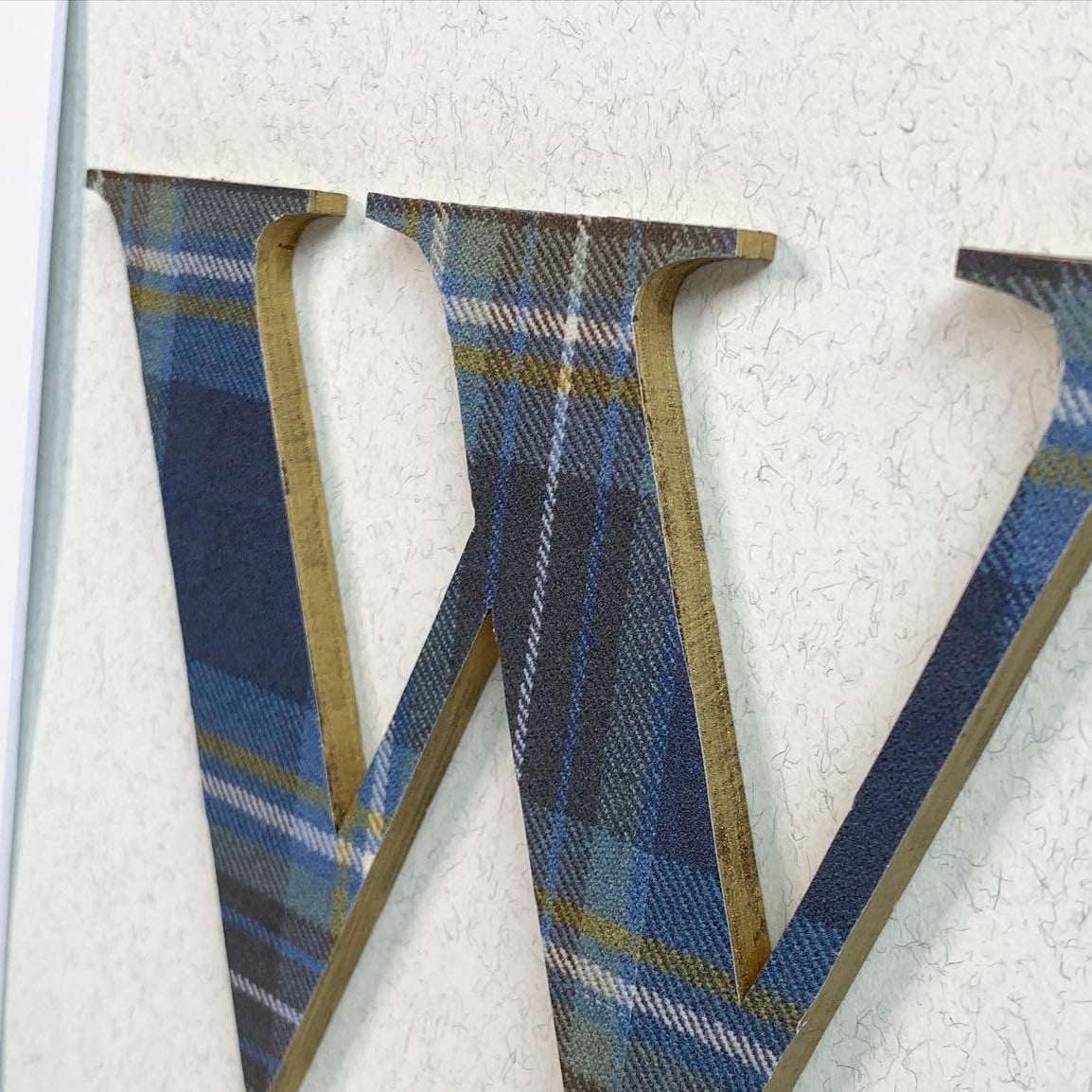 Plaid Wall Hanging Initial- 12x12" Frame, Blue & Brown Plaid