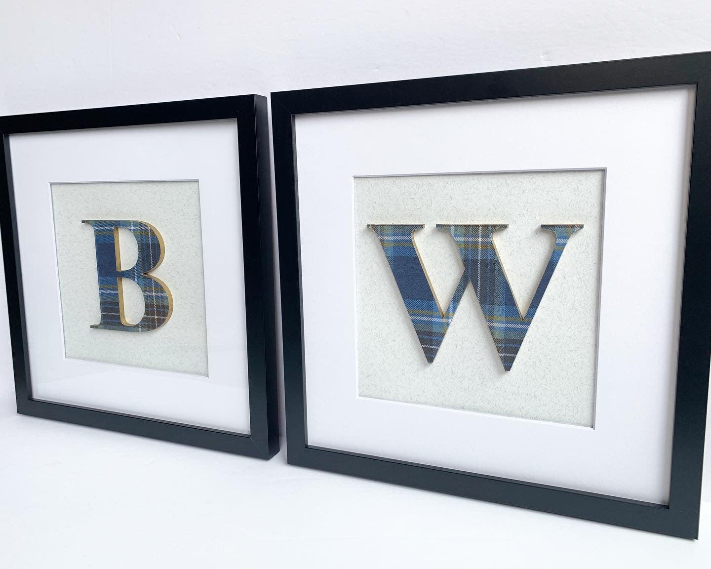 Plaid Wall Hanging Initial- 12x12" Frame, Blue & Brown Plaid