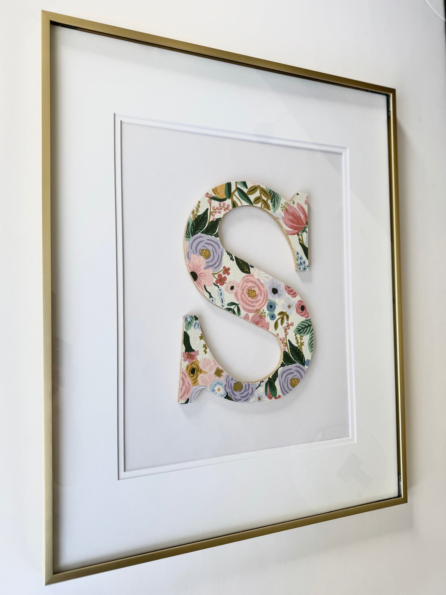 Framed Floral Initial- Garden Party on Lavender, 18x22 Frame