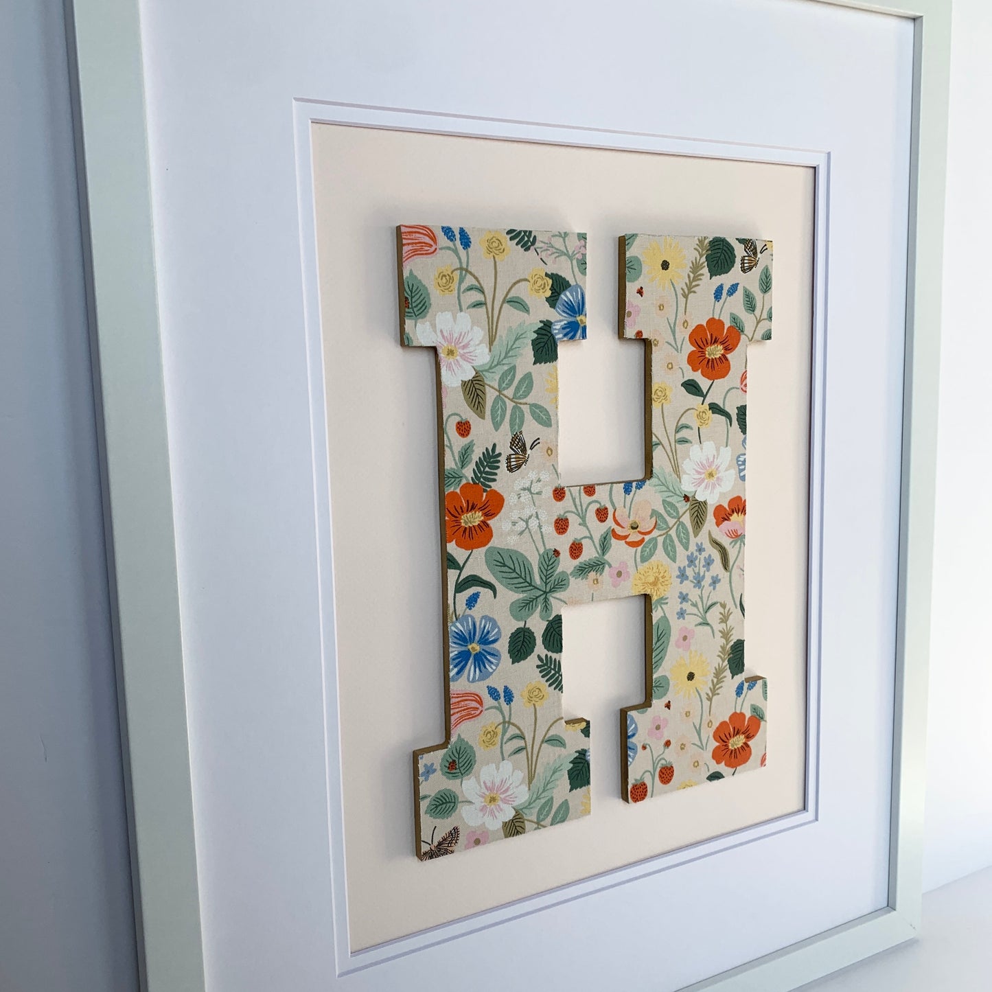 Framed Floral Initial- Strawberry Fields on Pale Pink, 18x22" Frame