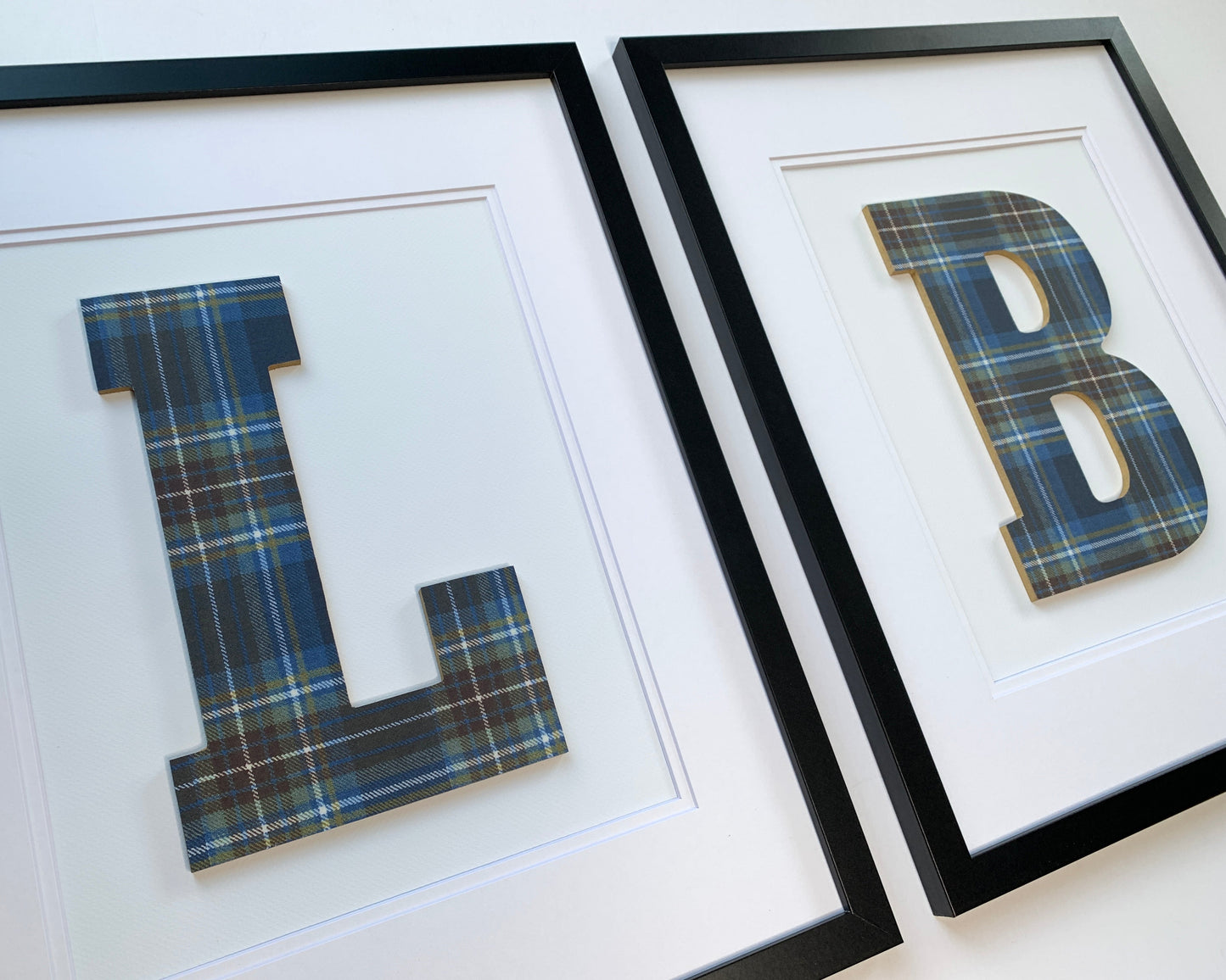 Framed Blue & Brown Plaid Initial on Light Flannel 18x22" Frame