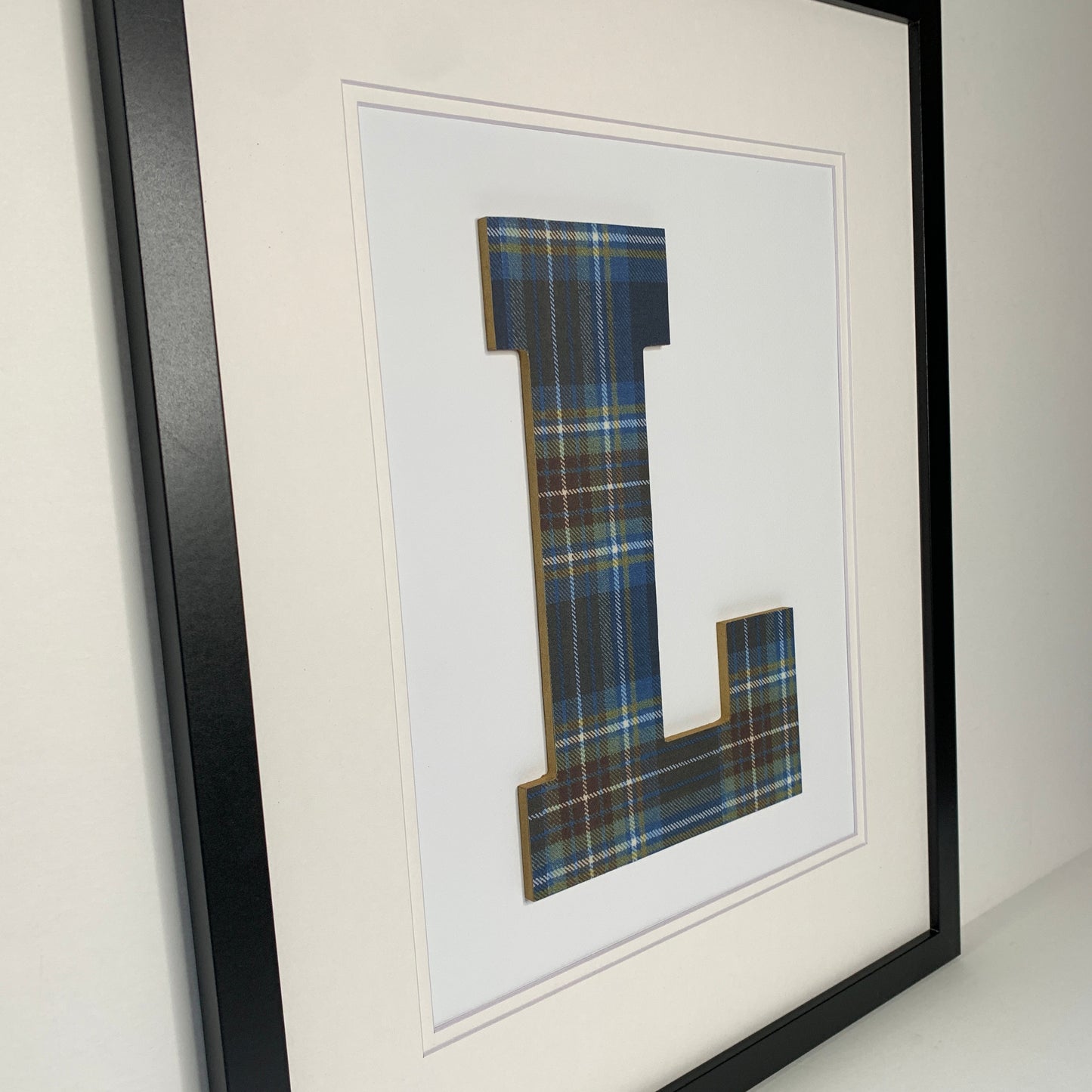 Framed Blue & Brown Plaid Initial on Light Flannel 18x22" Frame