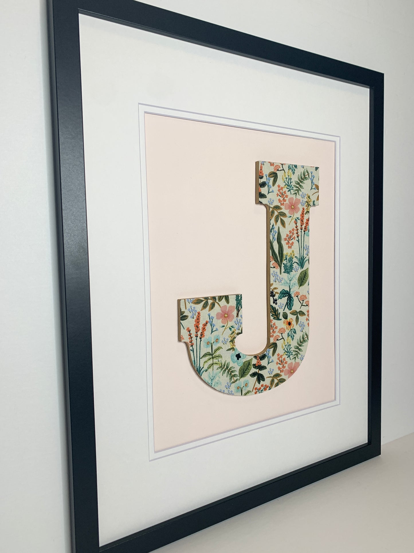 Framed Floral Initial- Herb Garden on Pale Pink, 18x22 Frame
