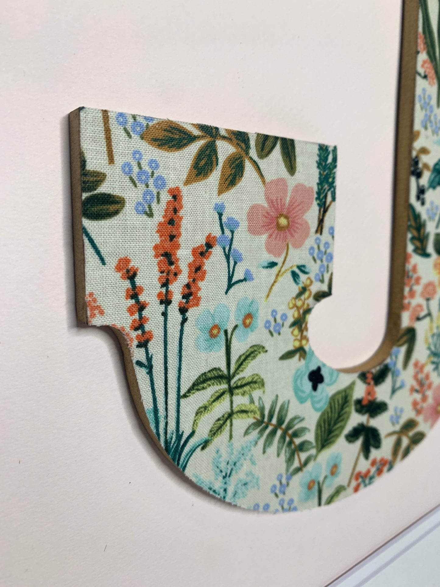 Framed Floral Initial- Herb Garden on Pale Pink, 18x22 Frame