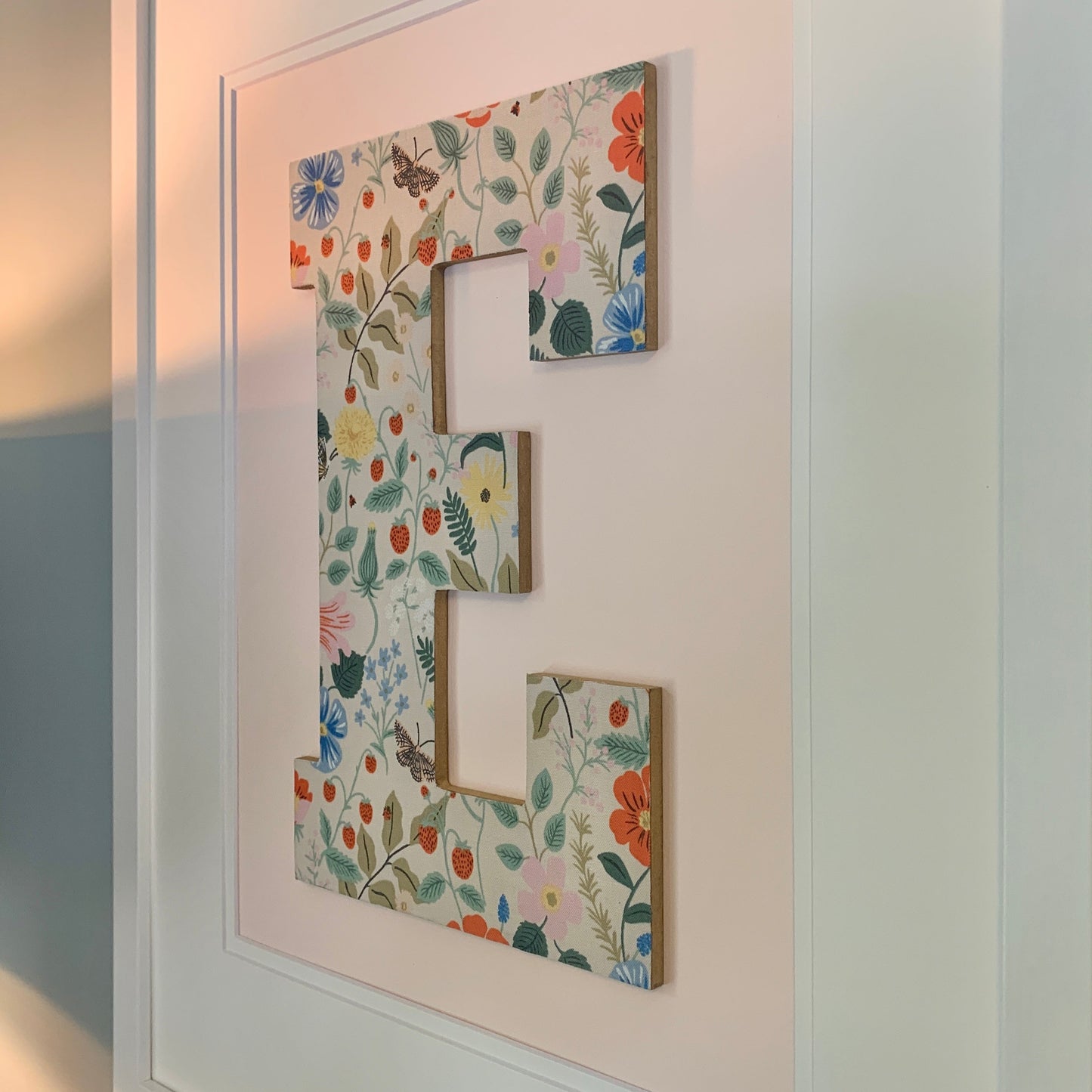 Framed Floral Initial- Strawberry Fields on Pale Pink, 18x22" Frame