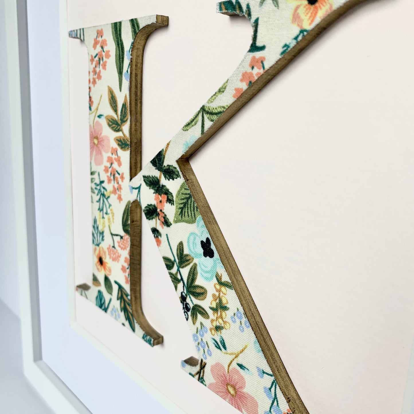 Framed Floral Initial- 12x12" Frame, Herb Garden on Pale Pink