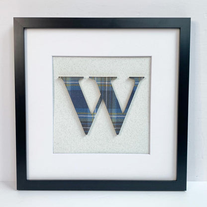 Plaid Wall Hanging Initial- 12x12" Frame, Blue & Brown Plaid