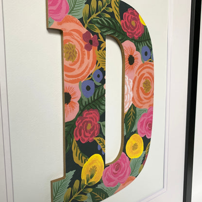 Framed Floral Letter- Dark Floral on White, 18x22" Frame