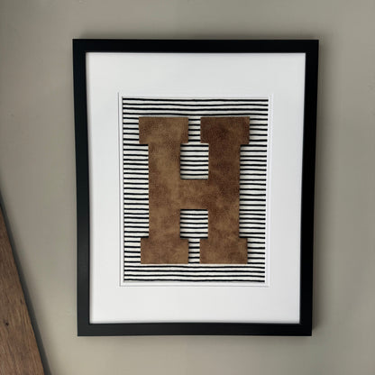Framed Leather Initial- Navy Wavy Stripe, 18x22" Frame
