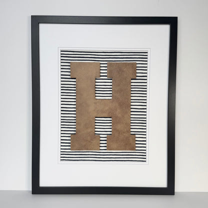 Framed Leather Initial- Navy Wavy Stripe, 18x22" Frame