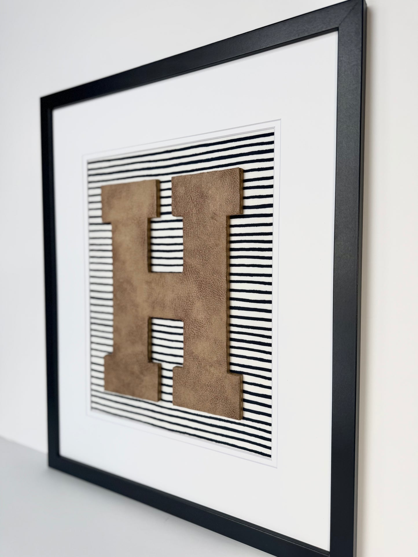 Framed Leather Initial- Navy Wavy Stripe, 18x22" Frame