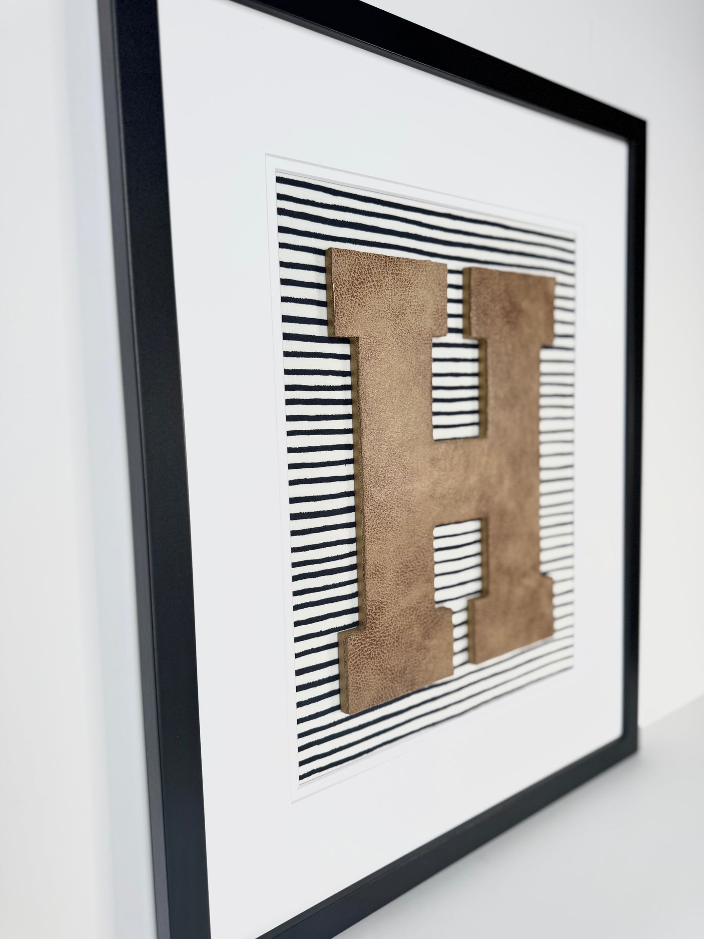 Framed Leather Initial- Navy Wavy Stripe, 18x22" Frame