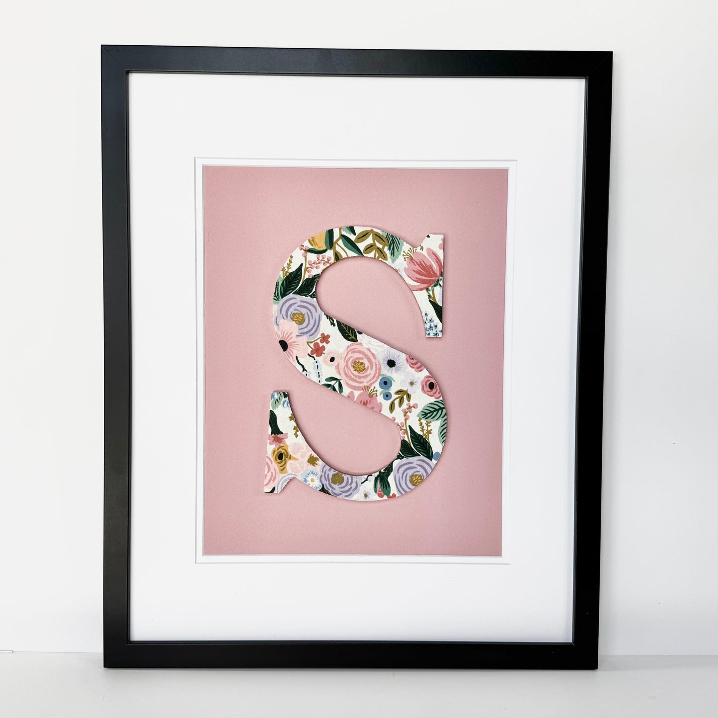 Framed Floral Nursery Initial- Garden Party on Orchid Pink, 18x22 Frame