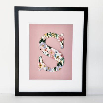 Framed Floral Nursery Initial- Garden Party on Orchid Pink, 18x22 Frame