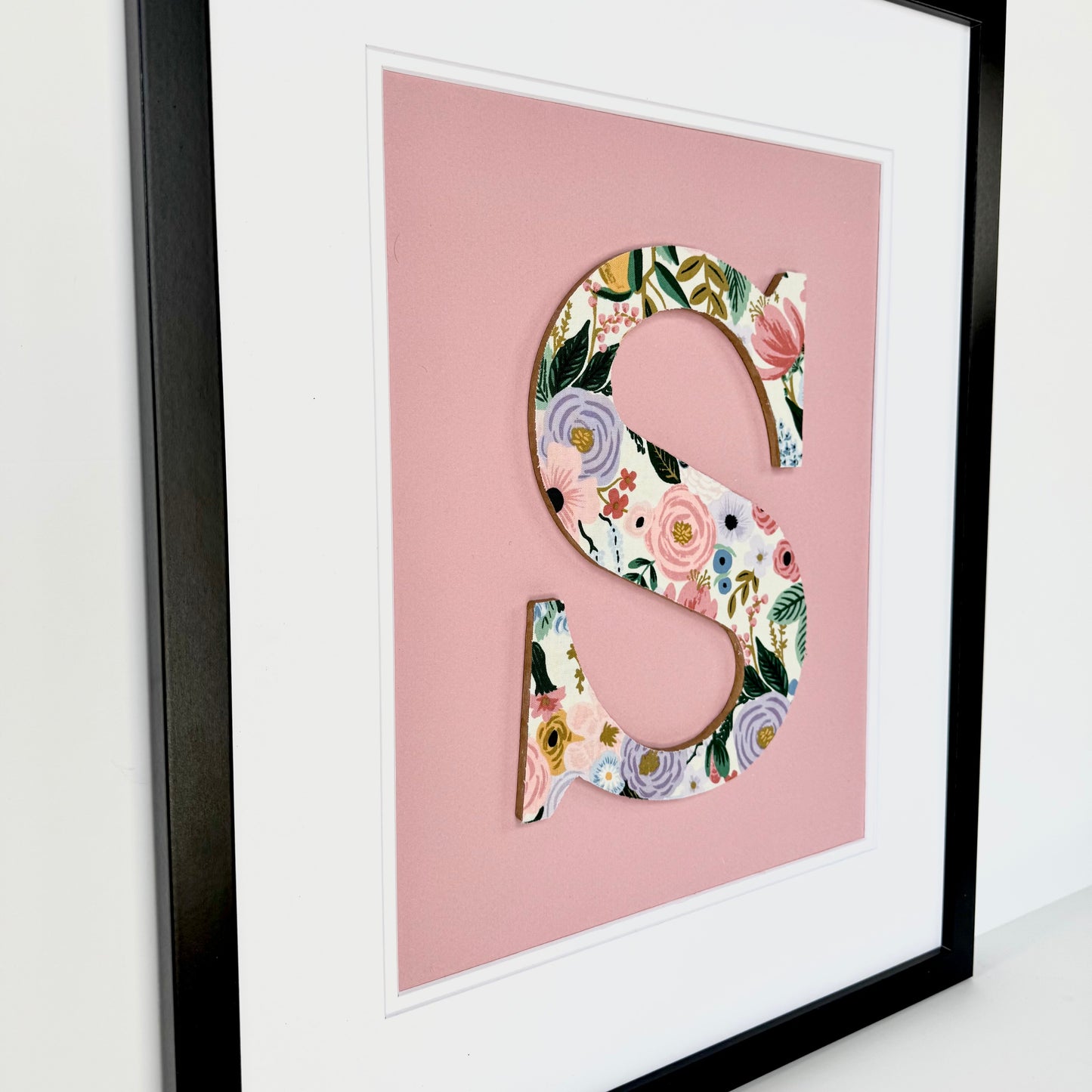 Framed Floral Nursery Initial- Garden Party on Orchid Pink, 18x22 Frame