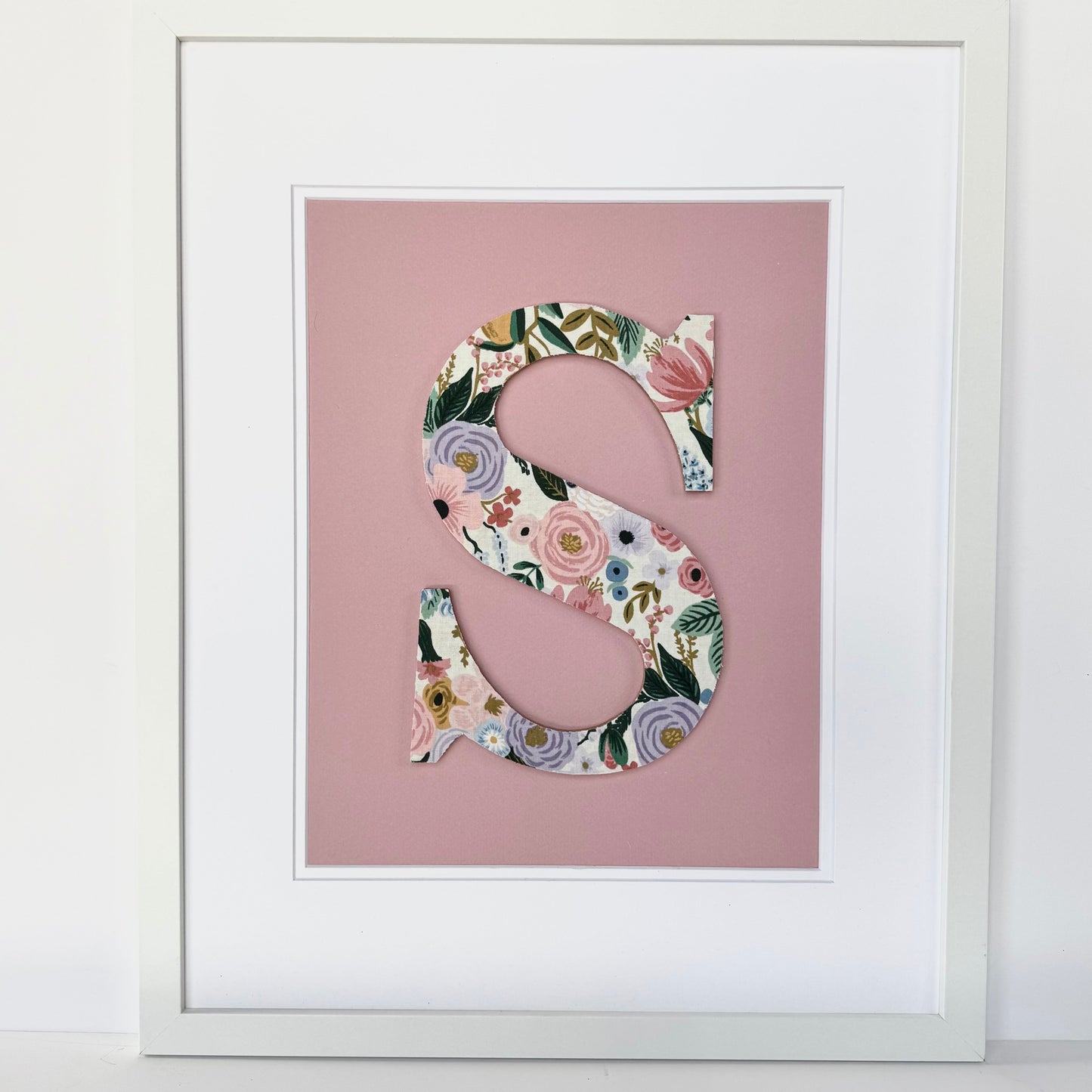 Framed Floral Nursery Initial- Garden Party on Orchid Pink, 18x22 Frame