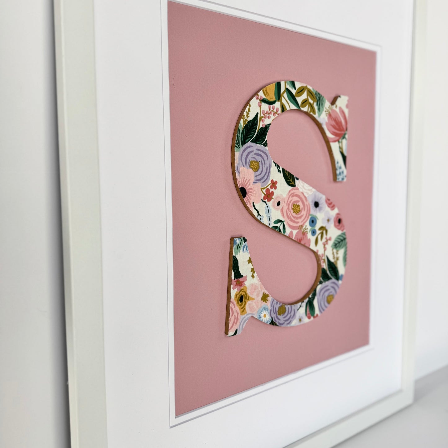 Framed Floral Nursery Initial- Garden Party on Orchid Pink, 18x22 Frame