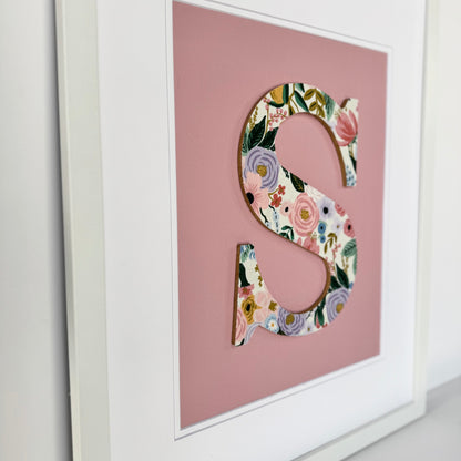Framed Floral Nursery Initial- Garden Party on Orchid Pink, 18x22 Frame