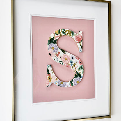 Framed Floral Nursery Initial- Garden Party on Orchid Pink, 18x22 Frame