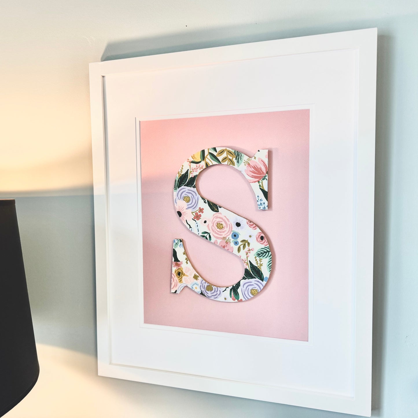 Framed Floral Nursery Initial- Garden Party on Orchid Pink, 18x22 Frame
