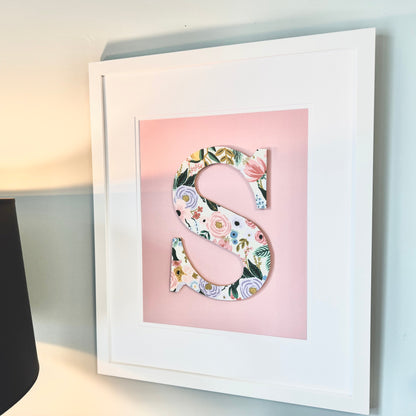 Framed Floral Nursery Initial- Garden Party on Orchid Pink, 18x22 Frame