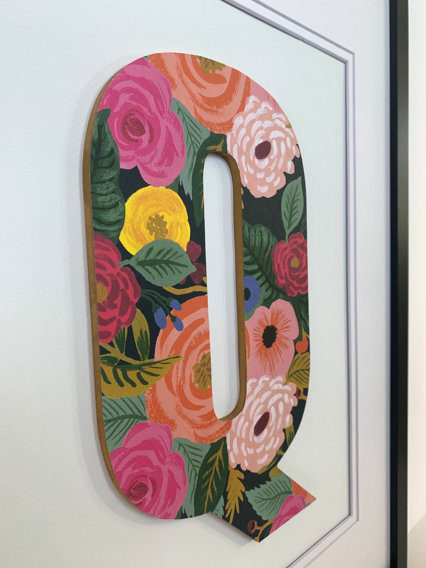 Framed Floral Letter- Dark Floral on White, 18x22" Frame