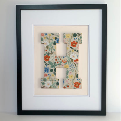 Framed Floral Initial- Strawberry Fields on Pale Pink, 18x22" Frame