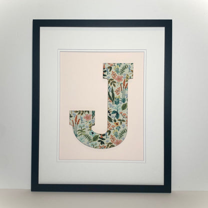 Framed Floral Initial- Herb Garden on Pale Pink, 18x22 Frame