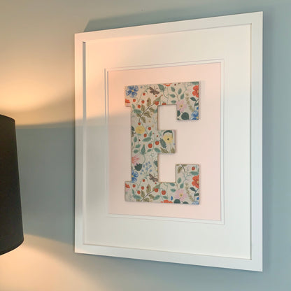 Framed Floral Initial- Strawberry Fields on Pale Pink, 18x22" Frame