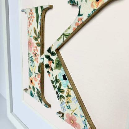 Framed Floral Initial- 12x12" Frame, Herb Garden on Pale Pink