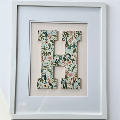 Framed Floral Initial- Herb Garden on Pale Pink, 18x22 Frame