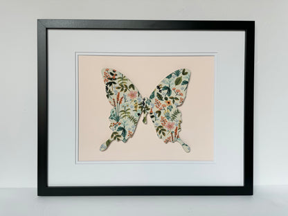 Framed Floral Butterfly, Herb Garden on Pale Pink, 18x22 Frame